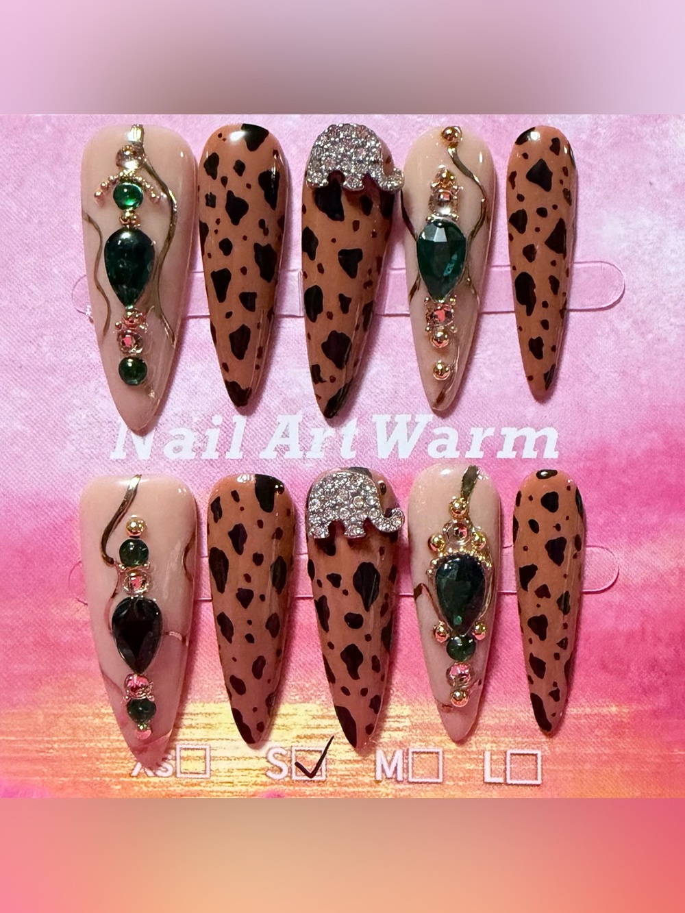 Stiletto Leopard & Jewel Press-On Nail Set - Brown & Nude